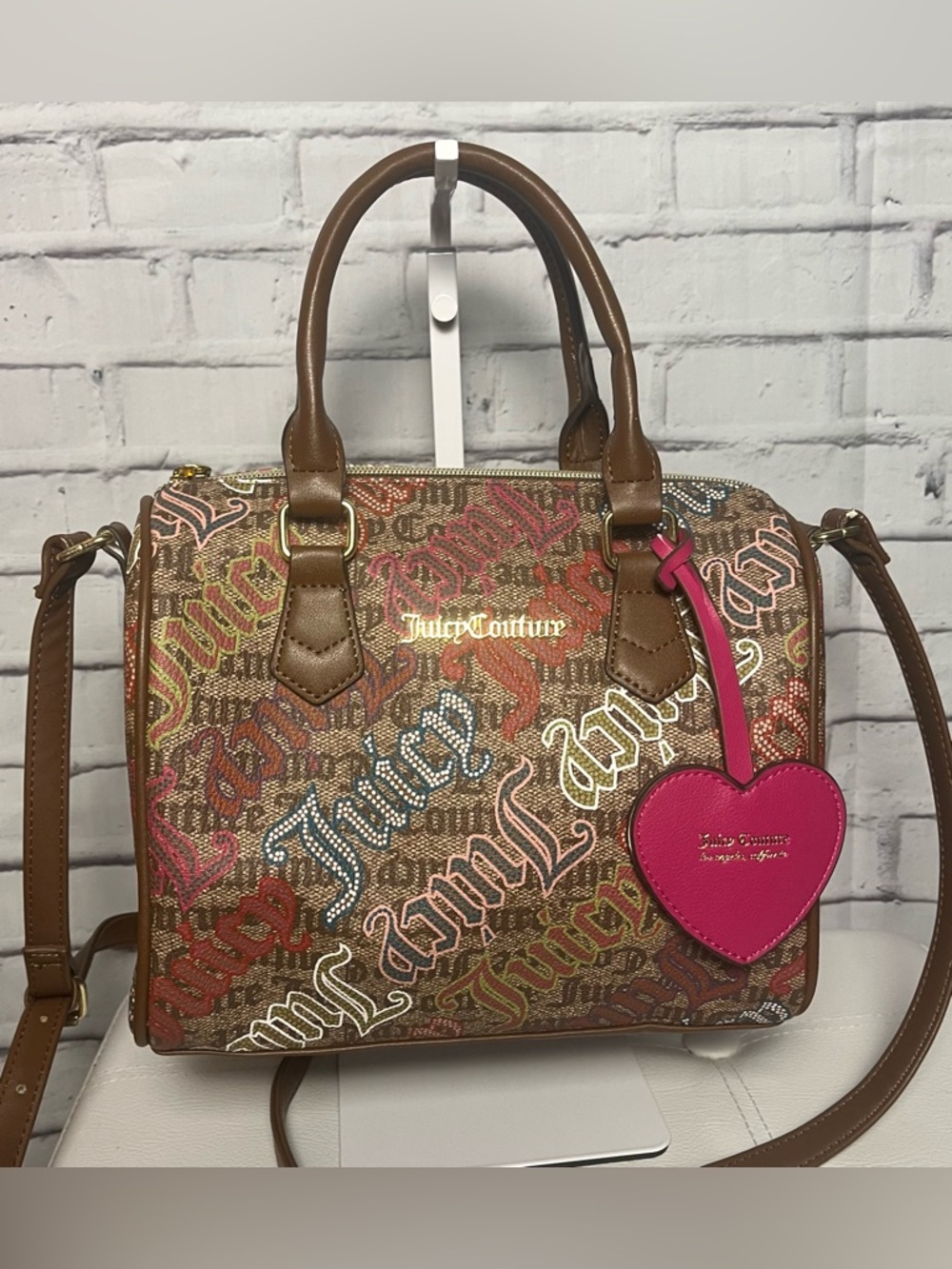 Juicy Couture Graffiti Multicolor Logo Dot Satchel with Shoulder Strap